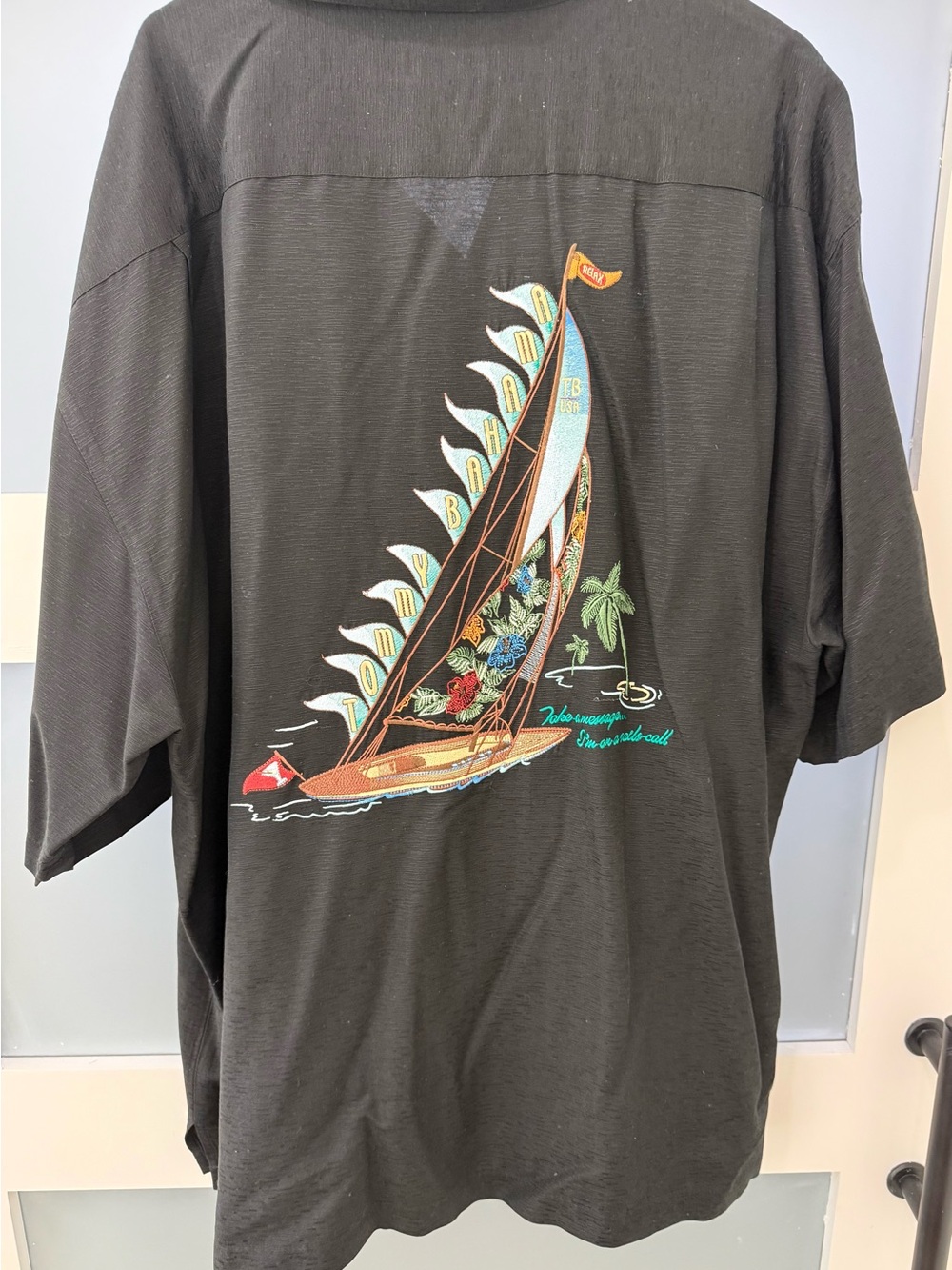 Tommy Bahama Black Short-Sleeve Shirt with Sailboat Embroidery